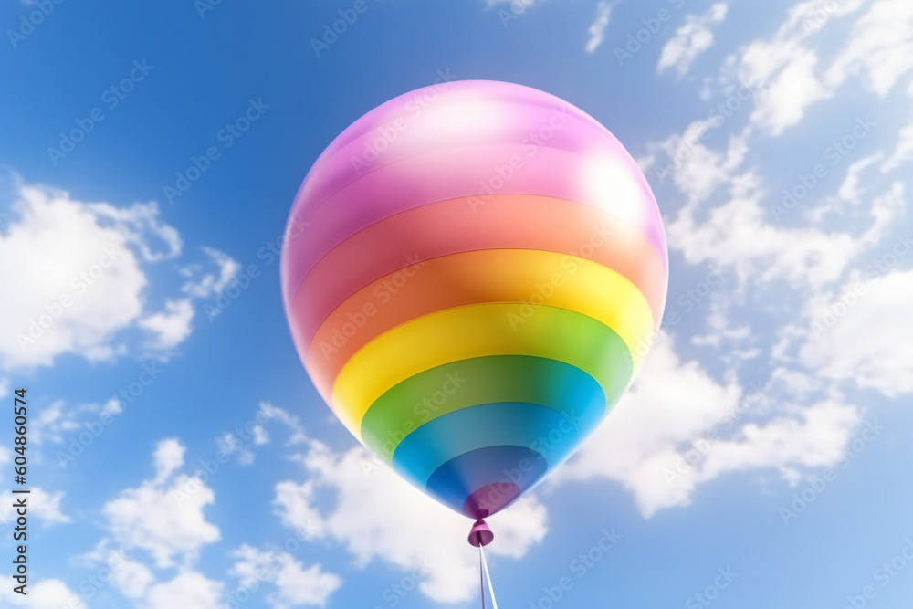 Naklejka premium Rainbow balloon on sky background. concept of lgbti. copy space made with Generative AI
