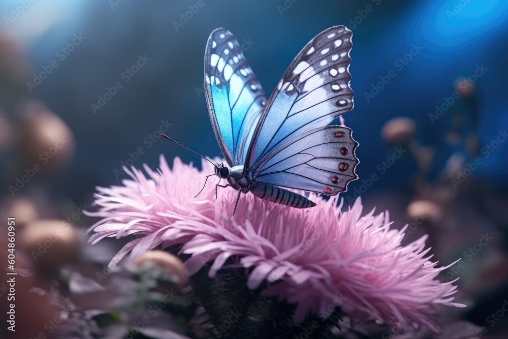 A beautiful photo of a lovely butterfly perched on a flower, an idyllic and stunning illustration. Generative AI A beautiful photo of a lovely butterfly perched on a flower, an idyllic and stunning illustration. Generative AI