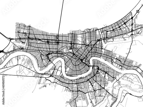 Road map of the city of  New Orleans Louisiana in the United States of America on a transparent background.