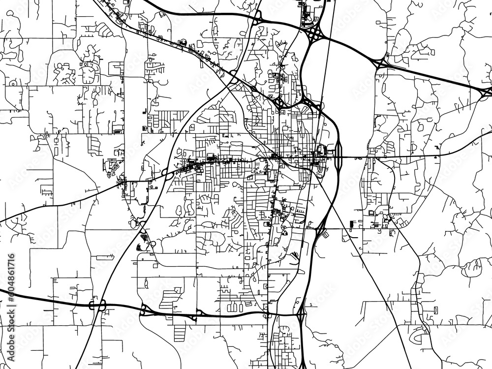 Road map of the city of  Tupelo Mississippi in the United States of America on a transparent background.