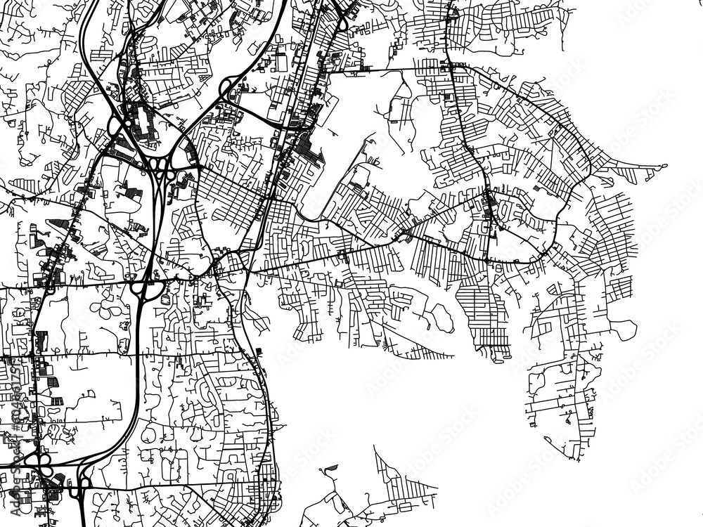 Road map of the city of  Warwick Rhode Island in the United States of America on a transparent background.