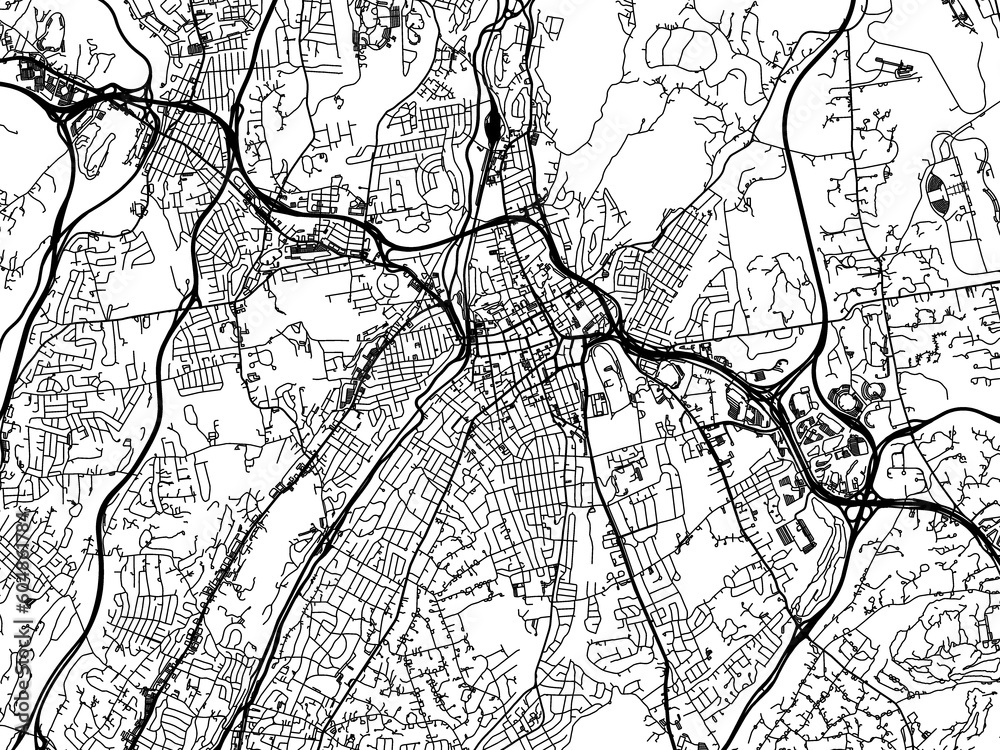 Naklejka premium Road map of the city of White Plains New York in the United States of America on a transparent background.