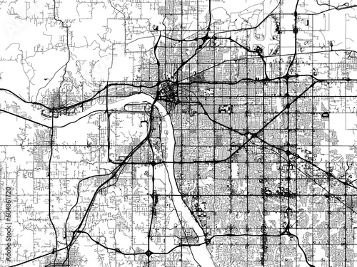 Road map of the city of  Tulsa Oklahoma in the United States of America on a transparent background.