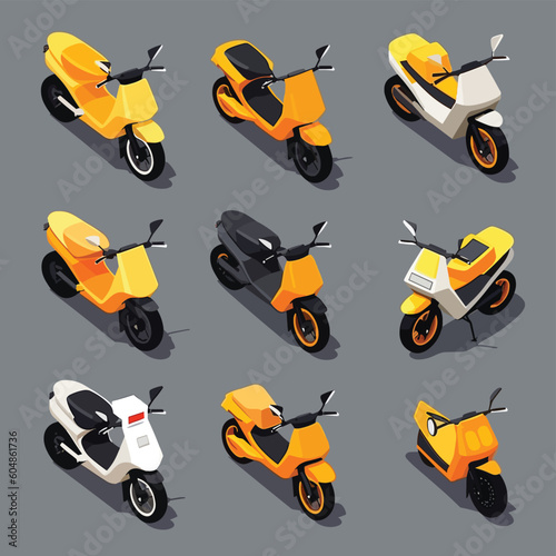 Motor bikes isometric vector set isolated