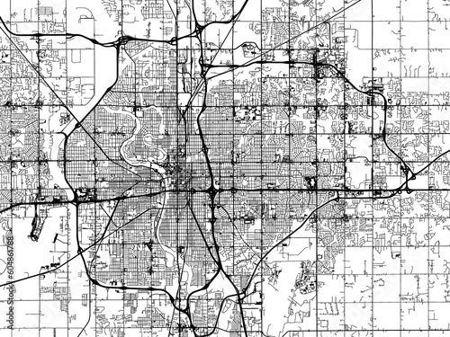Road map of the city of  Wichita Kansas in the United States of America on a transparent background.