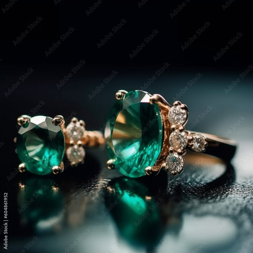 emerald gem gold ring on blurred background women jewelry,women accessory,generated ai emerald gem gold ring on blurred background women jewelry,women accessory,generated ai