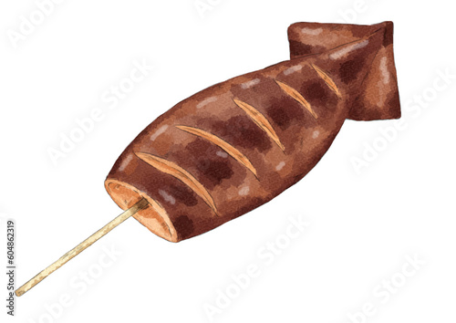 イカ焼きのイラスト（水彩風）