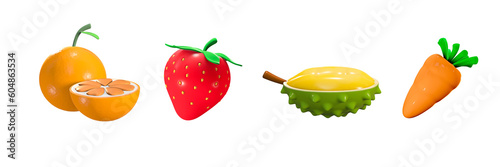 cute 3d icon fruit set