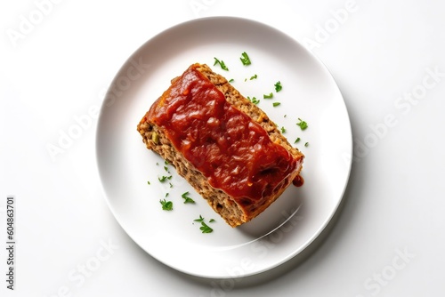 Top View Vegan Lentil Loaf On White Round Plate On White Background. Generative AI