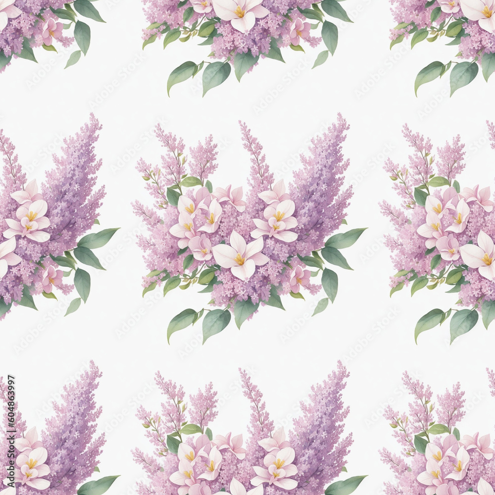 seamless texture watercolor bouquet of lilacs