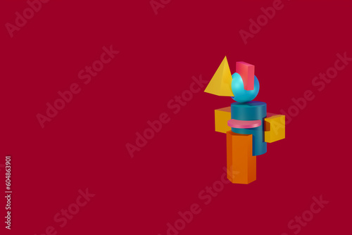 Geometric shapes, ball, cone, cylinder and more on a bright background. Creative concept, 3D render