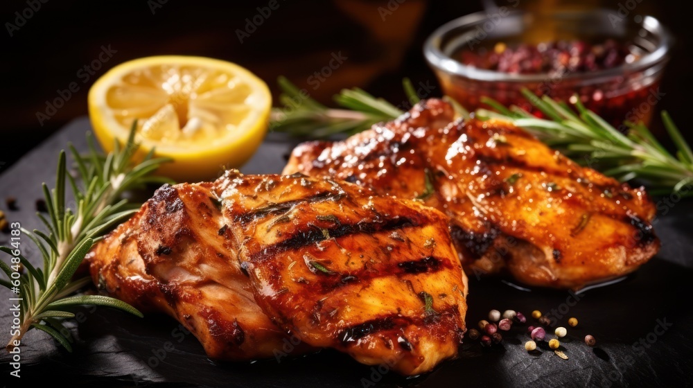 Grilled juicy chicken. Generative AI Grilled juicy chicken. Generative AI