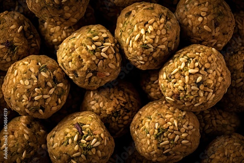 Falafel Balls, Fried Chickpea Balls, Traditional Falafels on Dark Background, Abstract Generative AI Illustration