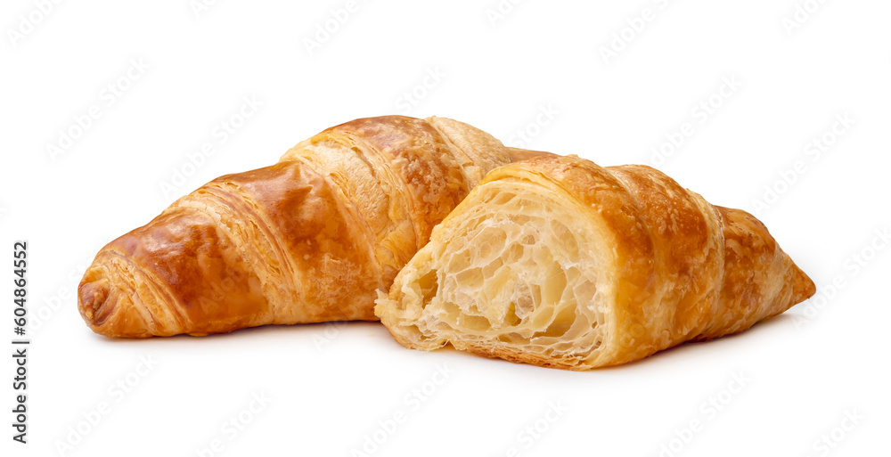single piece of croissant with half isolated on white background with clipping path