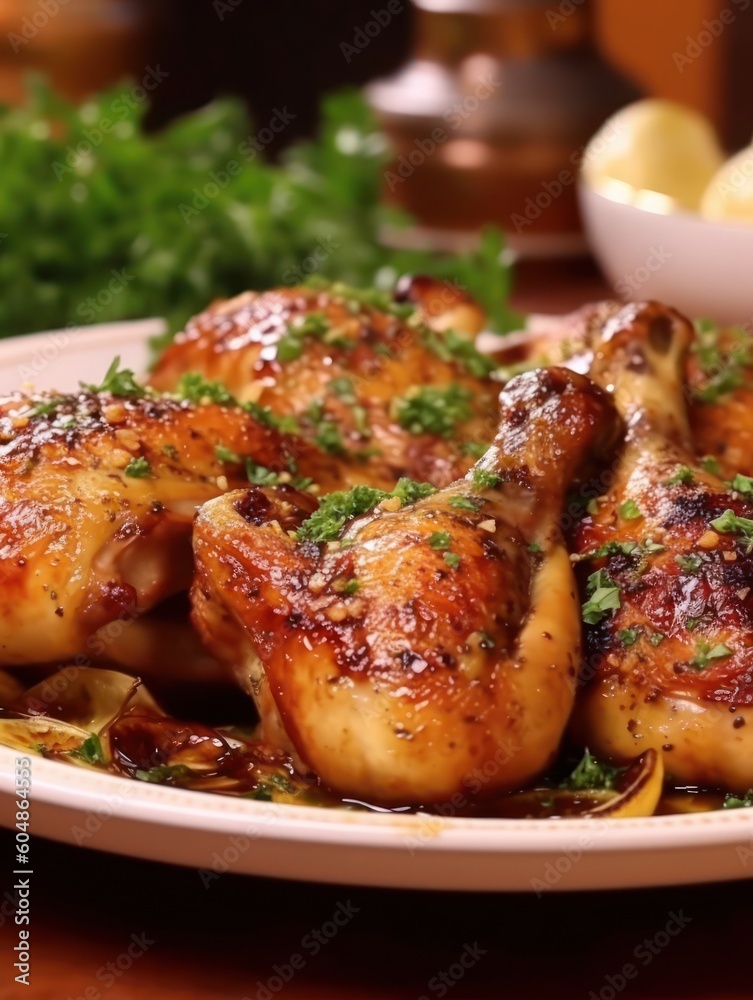 Baked juicy chicken. Generative AI Baked juicy chicken. Generative AI