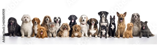 Many Dogs Sitting A Whitte Banner Background. Generative AI