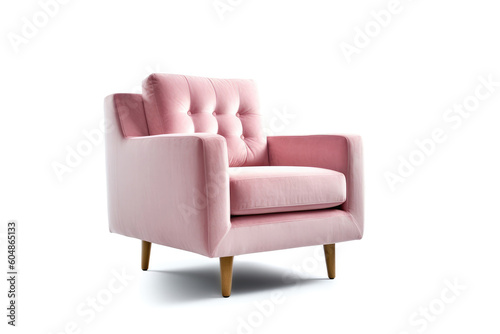 Threequarter View Blush Pink Mid Century Modern Armchair White. Generative AI