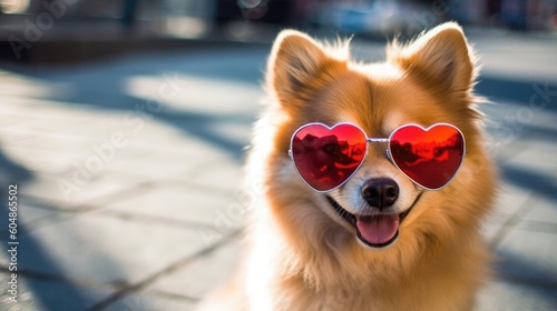 Dog With Heart Shaped Sunglasses. Generative AI © Ян Заболотний