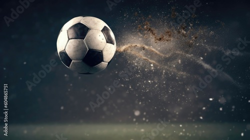 Soccer Ball Suspended In Midair After A Powerful Kick. Generative AI