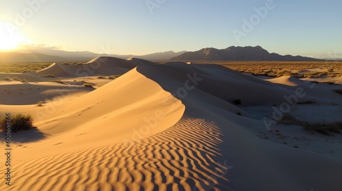 Towering Sand Dunes Changing Colors With The Shifting Sunlight. Generative AI