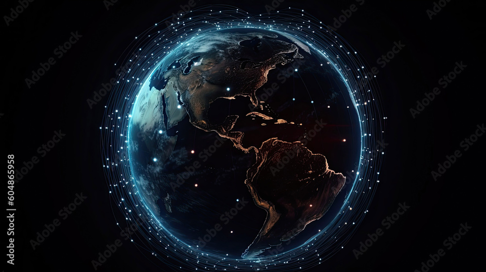 Global communication concept The earth rotating with node network - obrazy, fototapety, plakaty 