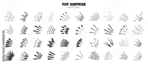 Pop surprise element collection. Set of black spray icon. Black splashes element