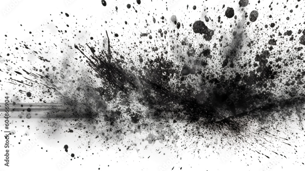 Splashes of black paint on a white background, generative AI. Splashes of black paint on a white background, generative AI.
