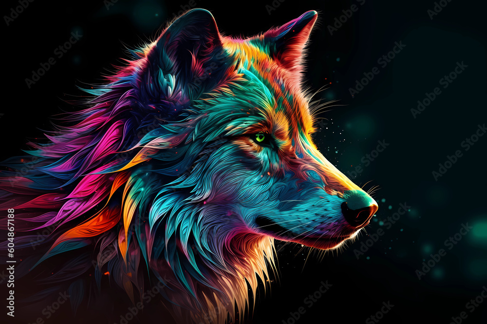 Neon Wolf: Digital Abstract Masterpiece in Vivid Colors Neon Wolf: Digital Abstract Masterpiece in Vivid Colors