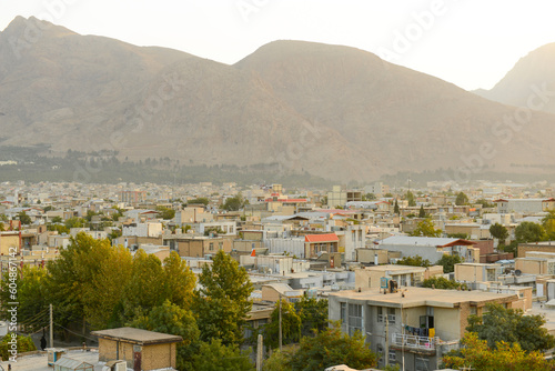 Panorama View of Shiraz from the surrounding hills in summer time with clear sky, Iran. photo