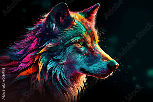 Neon Wolf: Digital Abstract Masterpiece in Vivid Colors