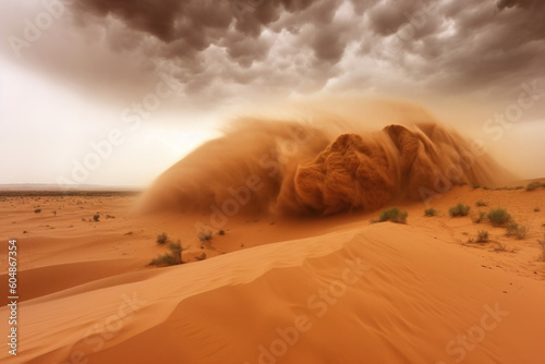 Gobi desert, with its majestic sand dunes and vast wilderness. A land of nomads and adventure, where the wind and the sun shape the landscape with their ever-changing moods. AI Generative.