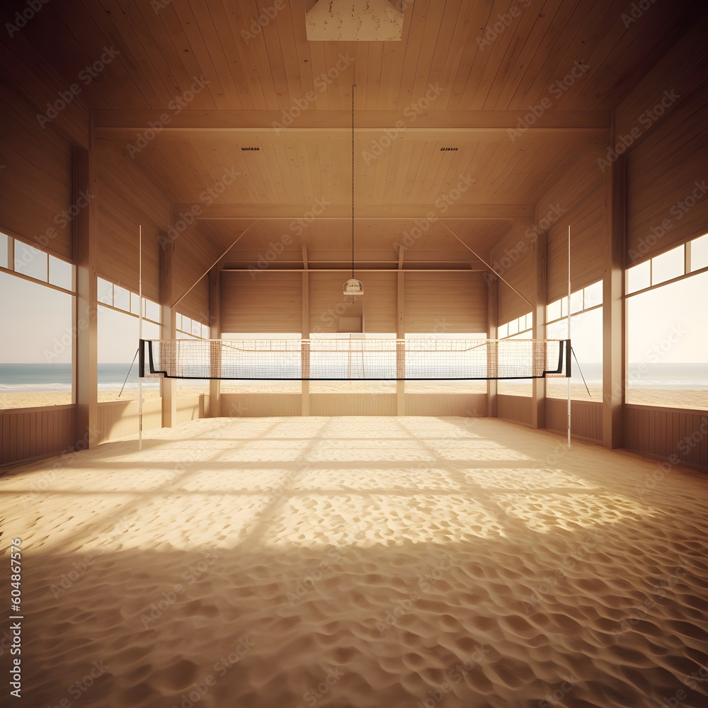 Obraz premium Volleyball in the Sports Hall, Volleyball Court Under the Roof, generative AI