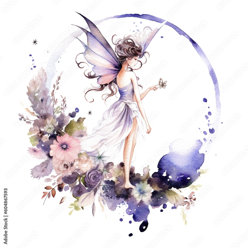Obraz premium Watercolor Fairy with Flowers Clipart with generative ai technology