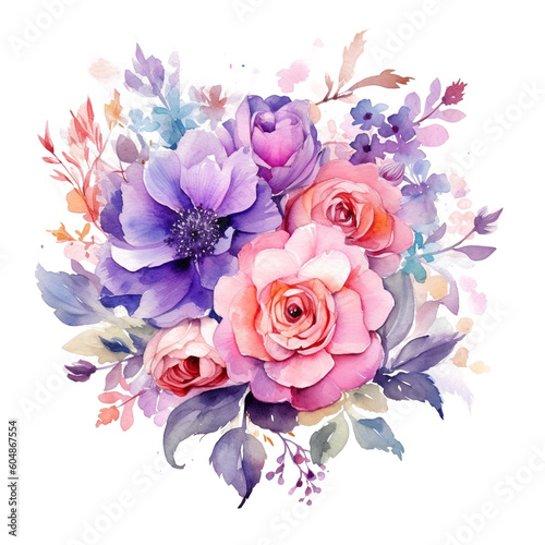 Watercolor Flower Bouquet Clipart with ai generative © Abu