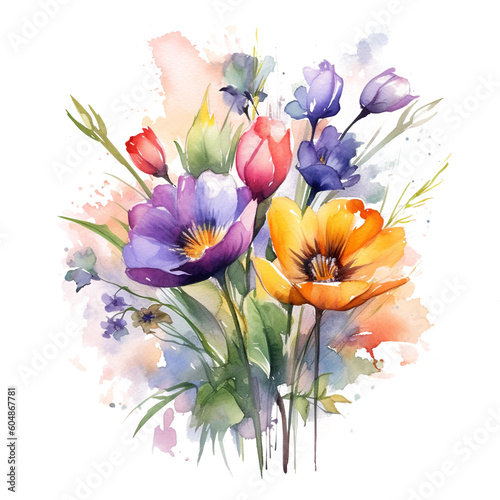 watercolor bouquet of tulips ai generative, © Abu