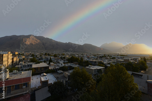 Panorama View of Shiraz from the surrounding hills in summer time with clear sky, Iran. photo