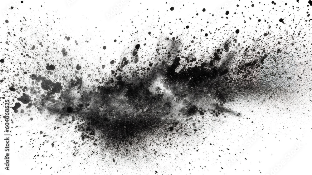 Splashes of black paint on a white background, generative AI. Splashes of black paint on a white background, generative AI.