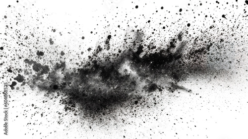 Splashes of black paint on a white background, generative AI.