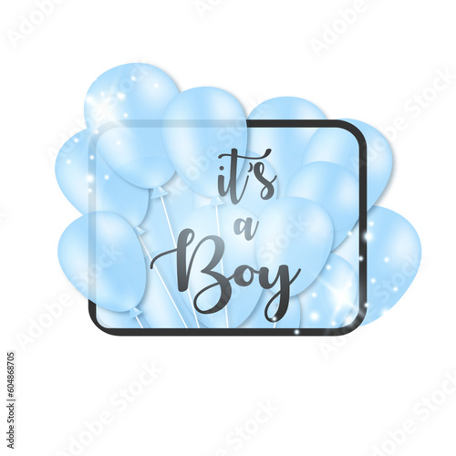 It`s a boy, baby shower announcement banner, gender reveal party with blue balloons