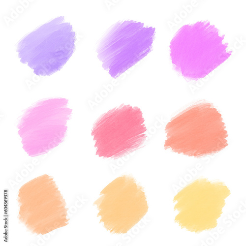 Watercolor brush strokes set. Pastel colors stains collection on transparent background.