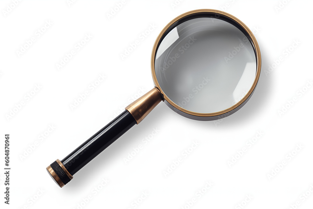 Magnifying glass on laptop keyboard Magnifying glass on laptop keyboard