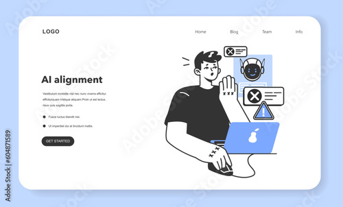 AI ethics web banner or landing page. Artificial intelligence alignment