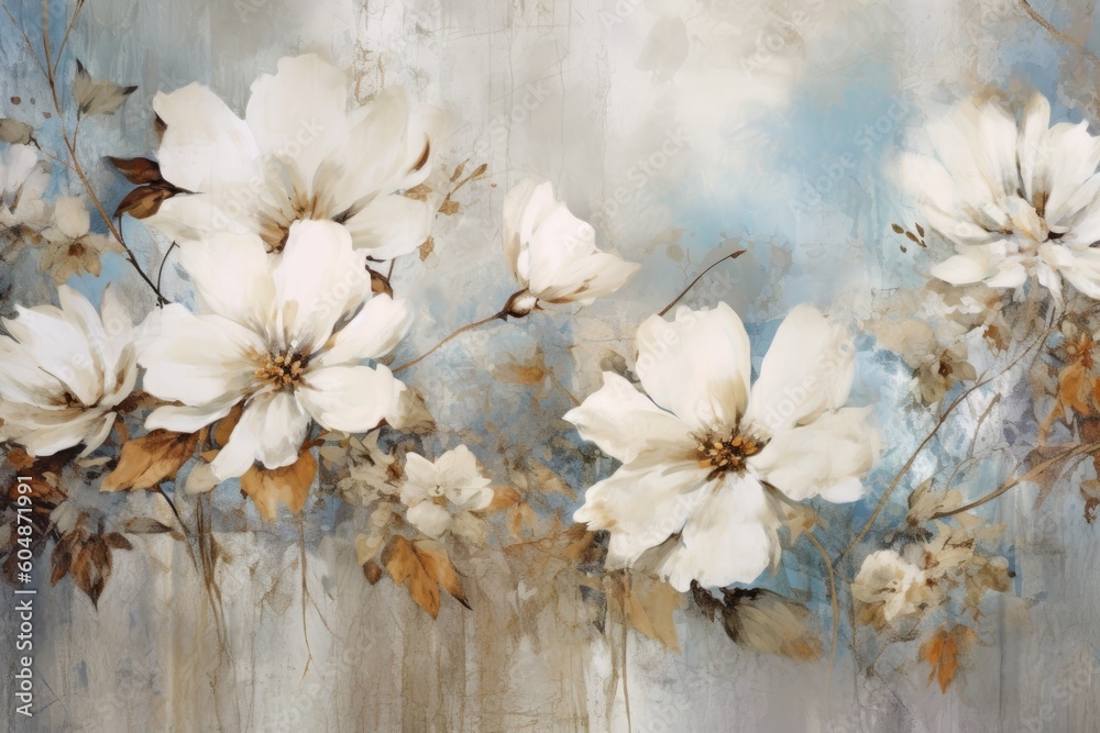 Watercolor wallpaper with flowers, in the style of light brown and azure, ethereal and dreamlike atmosphere. Generative AI Watercolor wallpaper with flowers, in the style of light brown and azure, ethereal and dreamlike atmosphere. Generative AI