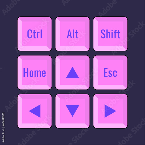 Set of computer buttons in trendy 2yk style. Old computer aestethic elements. Nostalgia for 1990s -2000s. Vector illustration. Isolated background.