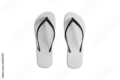 Blank rubber sandal flip flop slippers template mockup isolated over white background.3d rendering.