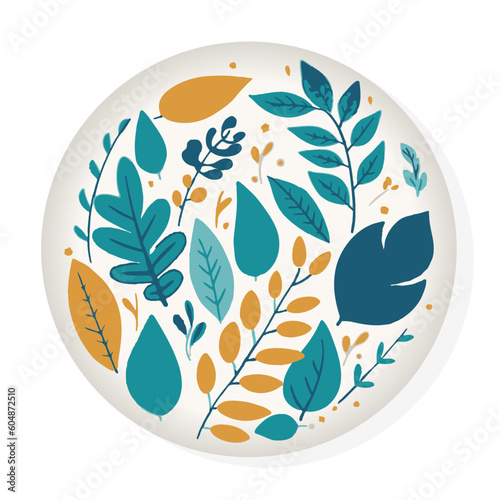 素朴な花の絵柄のお皿 ベクターイラスト
