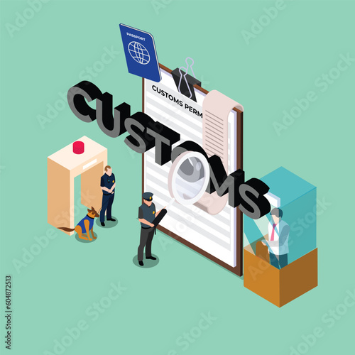 Immigration passport control at an airport isometric 3d vector illustration concept for banner, website, illustration, landing page, flyer, etc.