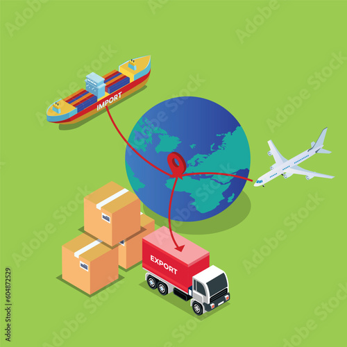 Global logistics network isometric 3d vector illustration concept for banner, website, illustration, landing page, flyer, etc. photo
