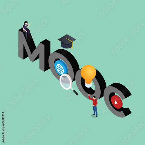 MOOC or massive open online course isometric 3d vector illustration concept for banner, website, illustration, landing page, flyer, etc.