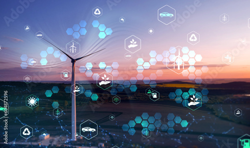 Принти на полотні Renewable resource technology to reduce pollution and carbon emissions
